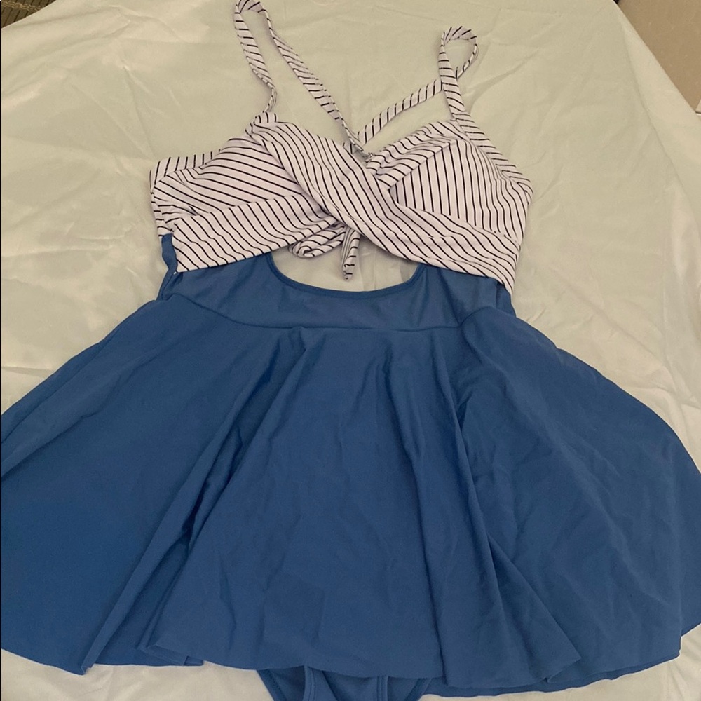 Blue and White Striped Kids Dress